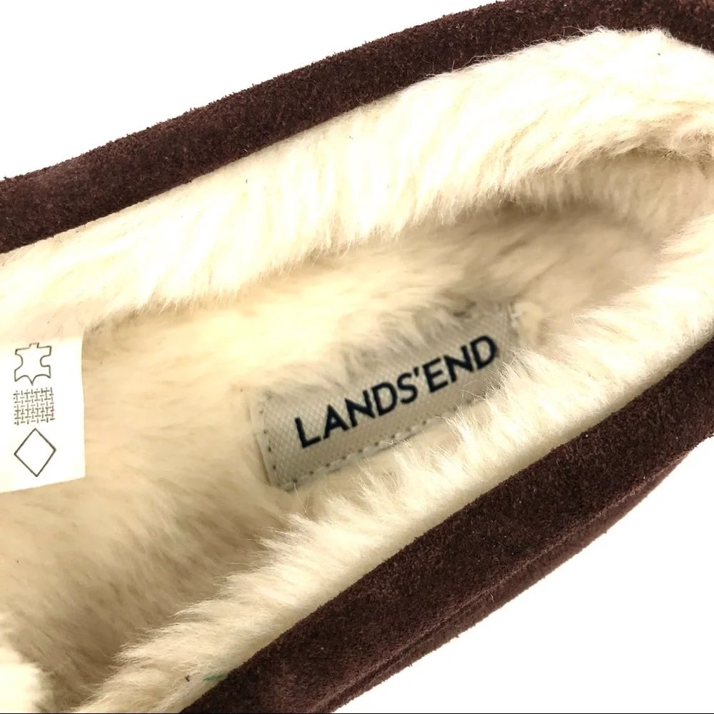 Lands End Kids Brown Suede Moccasin Slipper Sz 13